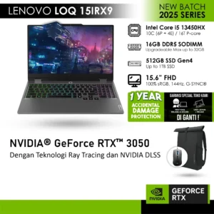 LENOVO LOQ 15IRX9 GeForce RTX™ 3050 6GB - i5 13450HX 16GB 512GB WINDOWS 11+OFFICE2024+M365 BASIC